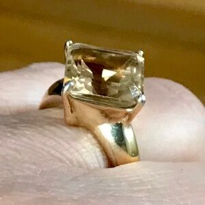Large Square Smoky Quartz 925 Gold Over Silver Ring (chip)